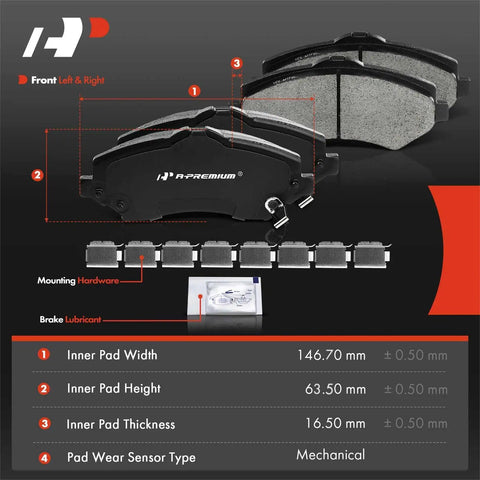 Beefed Up Front Vented Disc Brake Rotors And Ceramic Pads Kit showing ceramic pads and mounting hardware details