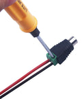 Installation of Smooth As Butter Rca To Av Screw Terminal Connector with a screwdriver, showing red and black wires.