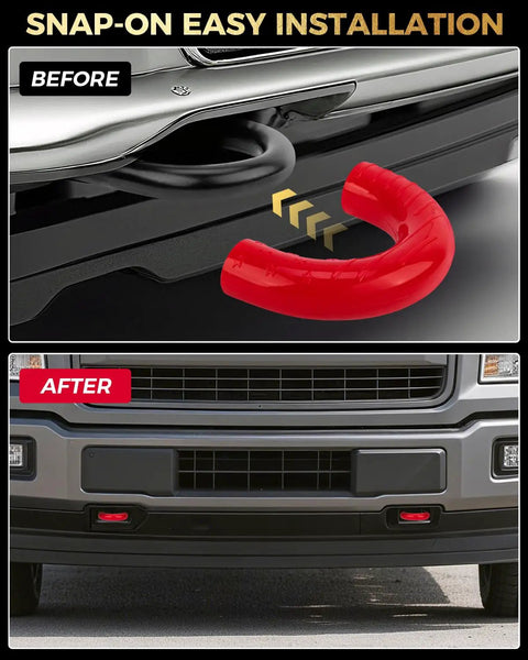 Red Tow Hook Cover Set For Ford F150 2004 To 2025 Ford Bronco 2021 To 2024 And Toyota Tundra 2017 To 2021 Snap On Anti Rust Protection