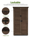 Outdoor Storage Cabinet For Yard And Patio, Tall 63 Inch Wooden Garden Shed With Lockers, lockable brown cabinet detail