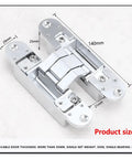 Invisible Ball Bearing Door Hinge With 180 Degree Opening, cold rolled steel, dimensions, three-dimensional adjustable, silver finish.