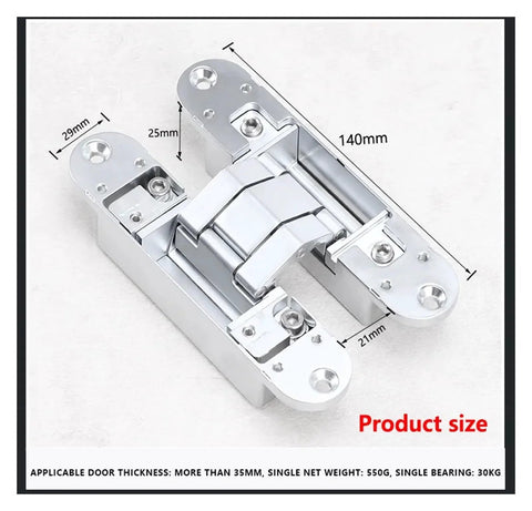 Invisible Door Hinge Set For Hidden Folding Doors With 180 Degree Opening, heavy-duty steel, side view, product dimensions visible.