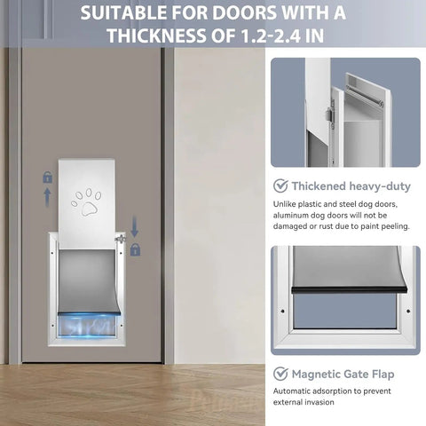 Heavy Duty Dog Door With Three Flap Design And Rust Proof Aluminum Frame providing smooth access for pets, suitable for doors 1.2-2.4 in thick.