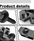 Heavy Duty M8-1.25 Body Bolts and Extruded U Nut Kit for Auto Body Repairs with close-up of bolts and U nuts
