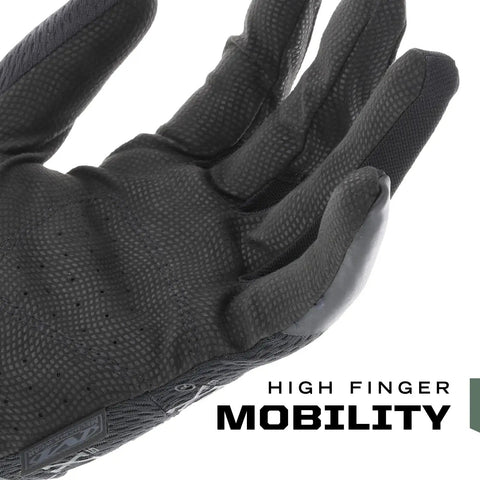 0.5mm AX-Suede Tactical Gloves with tight fit and precision feel for high dexterity in airsoft, paintball, DIY and work, Men's Large Black, close-up of palm and fingers showing high finger mobility.