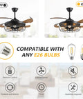 42 Inch Slick Industrial Retractable Ceiling Fan With Lights And Remote Retro Black Cage Chandelier Style Fandelier for farmhouse bedroom and living room quiet powerful motor easy remote control with E26 bulb compatibility and control icons