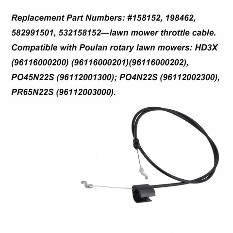 Top Shelf Replacement Throttle Cable For Poulan HD3X And Craftsman AYP Walk Behind Mowers; durable, flexible, easy installation