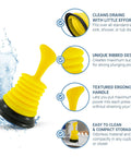 Tiny 7 Inch Sink Plunger With Ergonomic Grip No Sweat Mini Clog Remover For Kitchen And Bathroom Drains Space Saving Design And Heavy Duty Suction Universal Fit For Home Or Commercial Use Bright Yellow with unique ribbed design and textured handle