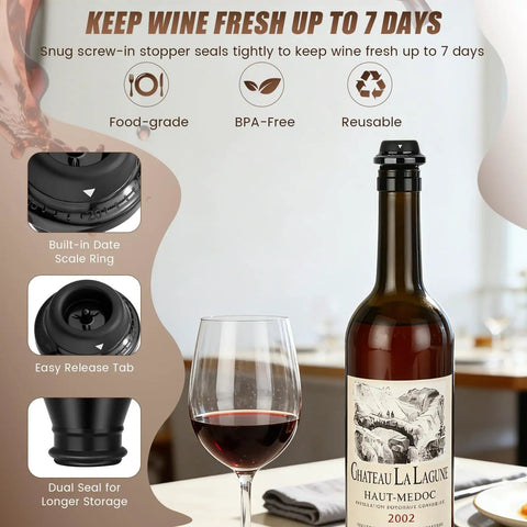 Wine Saver Vacuum Pump With 4 Reusable Stoppers Your Go To Bottle Preserver And Sealer Keeps Red And White Wine Fresh Up To 7 Days