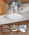 Top Shelf 24 Pack 6 Inch Flush Mount Led Ceiling Lights featuring smooth dimming, E26 connector, and installation details.