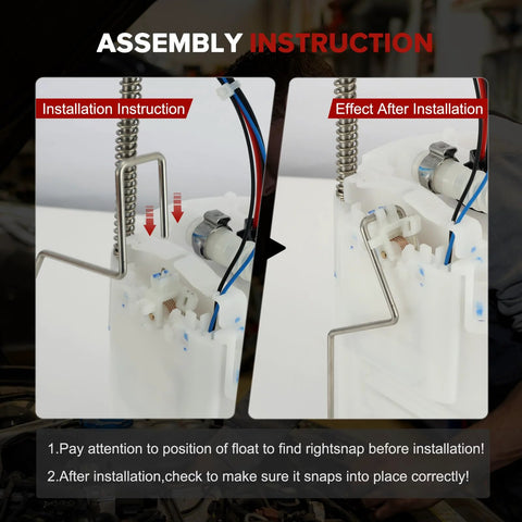 Honda CR-V 2.4L L4 Electric Fuel Pump Module Assembly Replacement For 2002 2003 2004 2005 2006 Direct Fit Replaces P76394M FG0963 Fits Your Ride And Keeps You Rolling Compatible With Japan Built 2004 EX LX SE Models installation instructions showing float position
