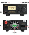 Front and back view of Beefy 13.8V 30A Bench Switching Power Supply For Ham Radios Regulated Analog DC Source with controls labeled