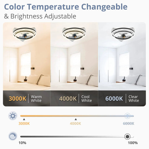 Color temperature options for 20 Inch Low Profile Ceiling Fan With Lights And Remote Bladeless Modern Oscillating Dimmable LED