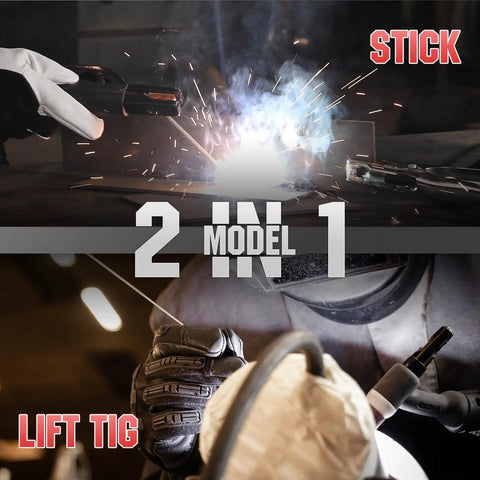 205 Amp Stick Welder Workhorse With Large LED Display Dual Voltage 110V 220V Inverter IGBT Arc Force Hot Start MMA Welder For Smooth Reliable Welds Performance Beast showing stick and lift TIG welding modes.