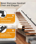 Beefy Black Wrought Iron Stair Railing Kit With Wall Mounted Handrails And Grip Tight Square Tube Handle For Zero Stress Setup And Rock Solid Indoor Or Outdoor Safety Backing on modern staircase.