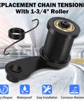Heavy Duty Chain Tensioner With One And Three Quarter Inch Roller for mini bikes and powersports, shown with spring and components.