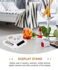 Ipetboom Battery Free Rotating Display Stand Electric Jewelry Showcase Solar Powered Turntable For Phone Camera Watch And Small Accents, displaying jewelry on a white acrylic base.
