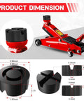 Durable Rubber Floor Jack Pad With Universal Fit on red trolley jack, cross grooved protector, crush resistant, dimensions shown