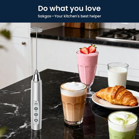 Rechargeable Milk Frother Handheld With 3 Speeds, A Real Go To For Latte Cappuccino Matcha And Egg Foams, Stainless Steel Whisks