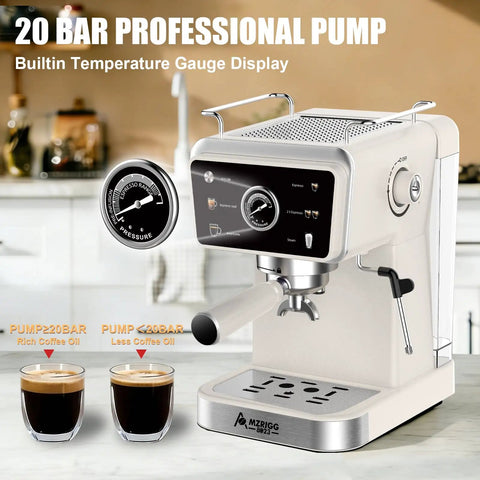 Smooth Semi Automatic Espresso Machine With 20 Bar Pressure And Built In Milk Steam Wand For Rich Crema Extraction Along With A 1.5L Removable Tank For Stress Free Daily Brewing Vibes on kitchen counter.