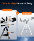 Comparison of SV520 90mm Refractor Telescope Kit For Beginners With 800mm Focal Length AZ Mount and cheaper plastic model