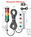 Triple Stack LED Andon Tower Light With Buzzer 24VDC Red Yellow Green Signal Lights Off On 32.8ft Extension Cord and 9.8ft adapter