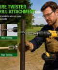 Super Heavy Duty Electric Drill Wire Twister Attachment for Fencing and Rebar Tying, alloy steel, wire and rope twisting in action.