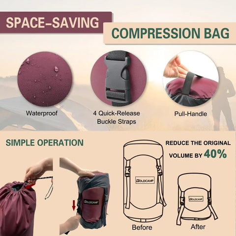 Waterproof Stuff Sacks For Camping Gear Organizer Red XXL Durable Ripstop Compression Sacks For Tents Clothes And Outdoor Gear Ideal Travel Storage And Hiking Adventure Essentials with quick-release straps and waterproof fabric.