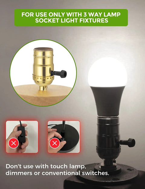Three Way LED Light Bulbs 50 100 150W Equivalent, Daylight White 5000K A19 LED Bulbs in lamp socket instruction image