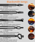 Five Piece Blacksmith Tools Kit With Pro Grade V Bit Tongs V Bit Bolt Scrolls Square Jaw And Blade And Hammer High Carbon Steel Forging Set