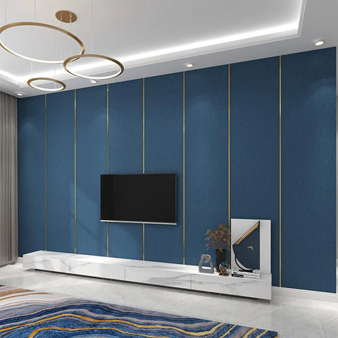Living room with blue wall, accented by 32.8Ft Peel And Stick Molding Trim For Mirror, Wall, Ceiling, Floor, Cabinet And Tile Edges.