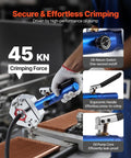 Hydraulic Hose Crimper Kit With 7 Dies For Auto AC Repair in use showing ergonomic handle and 45 kN crimp force.