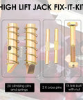 Beefed Up Fix It Kit For Heavy Duty Lift Jacks Replacement FK 1 With Pins Springs Cross Pins Link Bolt Nut visible contents