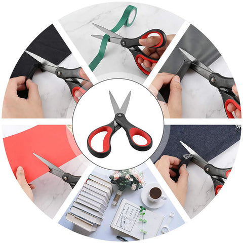 Two Pack 8 Inch Titanium Nonstick Scissors With Comfort Grip For Office And Craft used for cutting various materials, red and black