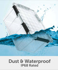 Massive 80 Quart Clear Plastic Storage Bin With Hella Tight Waterproof Seal And Heavy Duty Latches For Stacking Bulky Comforters And Camping Gear In Every Corner in water, showcasing its waterproof design.
