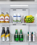 Straight Up Kitchen Pantry Game Changer This Twelve Pack Of Clear Plastic Storage Bins And Bold Black Labels enhances organization of beverages in a fridge.
