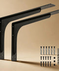 Beefy Heavy Duty 24 By 14 Inch L Shaped Shelf Brackets 300 Lb Load Capacity Metal Corner Mount Supports with hardware set
