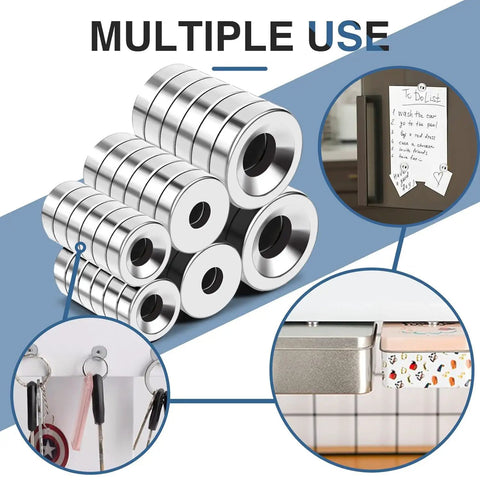 36 Piece Heavy Duty Neodymium Magnet Set with Holes in Three Sizes, Screws Included, multiple use for organizing and mounting