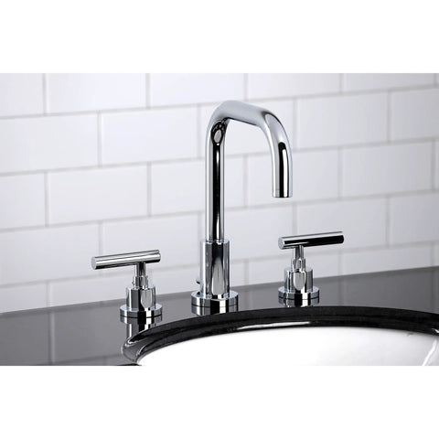 Manhattan Widespread Bathroom Faucet With Pop Up Drain In Polished Chrome, Solid Brass Construction, 8 to 16 Inches Installed