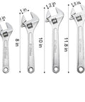 Four Piece Adjustable Crescent Wrench Set With 6 8 10 12 Inch Wrenches Made From CRV Steel, Heat Treated And Chrome Plated
