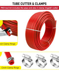 1/2 Inch Pex Tubing 300 Ft Roll With EVOH Oxygen Barrier Pex B Pipe For Residential Water Lines And Radiant Floor Heating No Hassle Install Crack Resistant Leak Proof Flexible Durable Red Tubing For Homes with clamps and cutter