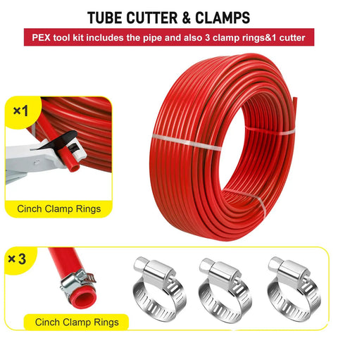 1/2 Inch Pex Tubing 300 Ft Roll With EVOH Oxygen Barrier Pex B Pipe For Residential Water Lines And Radiant Floor Heating No Hassle Install Crack Resistant Leak Proof Flexible Durable Red Tubing For Homes with clamps and cutter