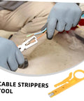 Heavy duty electric wire stripper in use, peeling cables for network data tasks, designed for efficiency and durability.