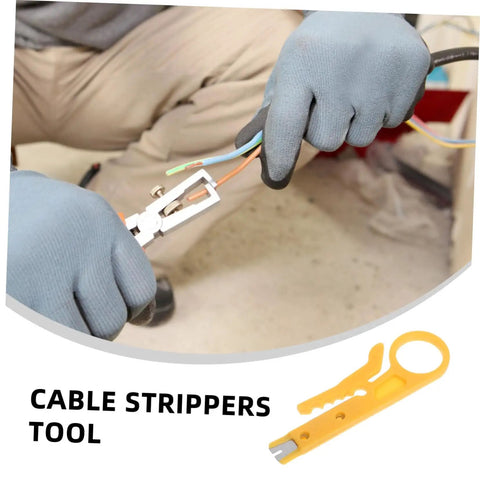 Heavy duty electric wire stripper in use, peeling cables for network data tasks, designed for efficiency and durability.