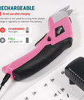 Cordless Electric Scissors For Cardboard And Fabric With Two Blade Types, Rechargeable Power Shears For Leather Felt Plastic Mats, Quick One Button Operation, Includes Charger And Handy Storage Box, Pink
