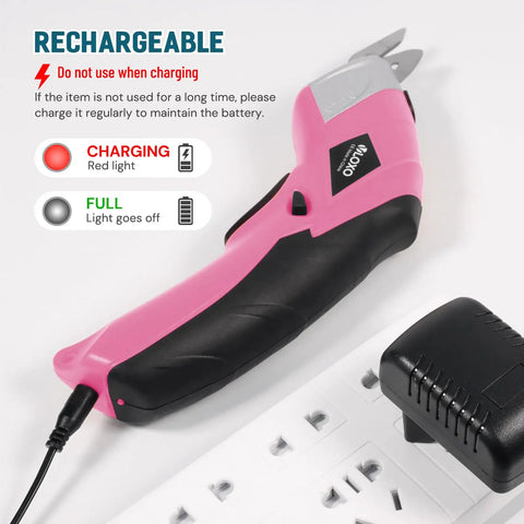 Cordless Electric Scissors For Cardboard And Fabric With Two Blade Types, Rechargeable Power Shears For Leather Felt Plastic Mats, Quick One Button Operation, Includes Charger And Handy Storage Box, Pink