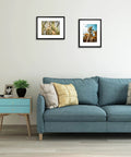 Living room with 16x20 Picture Frame With Mat For 11x14 Photo Black 2 Pack HD Glass Wall Mounted Above Blue Sofa