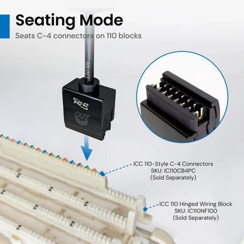 Heavy Duty 110 Punch Down Tool For Four Pair Network Cables And Wiring Blocks seating C-4 connectors on 110 blocks.