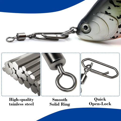 55 Piece High Strength Fishing Swivels Set With Barrel Swivels And Speed Clips Five Sizes From 28 Lb To 47 Lb For All Rigs Rugged Snap Swivels In A Handy Storage Case For Freshwater And Saltwater Angling, stainless steel snap swivel and speed clip set