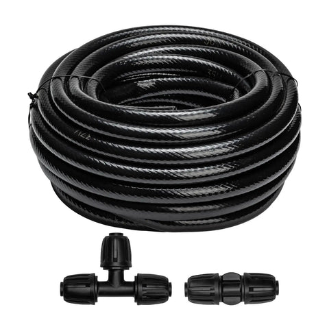 40 Ft Half Inch Drip Irrigation Tubing Main Line For Garden Systems With Thick 3 mm Wall, Leak Proof And Pressure Safe, connectors visible